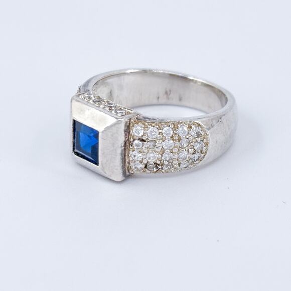 Vintage Sterling Silver 925 Art Deco Blue Iolite Cubic Zirconia Ring Size 5 - Picture 5 of 9